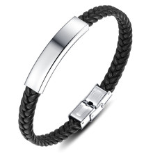 Handgefertigtes gewebtes geflochtenes Seilarmband Herren 316l Edelstahl glatte Oberfläche leere Platte benutzerdefiniertes Namensarmband